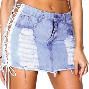 Lace Up Denim Skirt